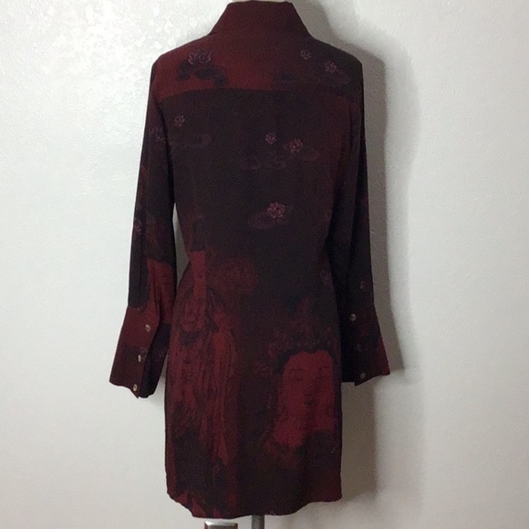 Citron Silk Long Sleeve Button Down Shirt Dress M - Picture 2 of 6